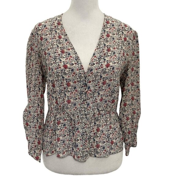 Madewell 100% Silk Feminine Micro-Floral Button Front Blouse Top size 2 - Picture 1 of 9